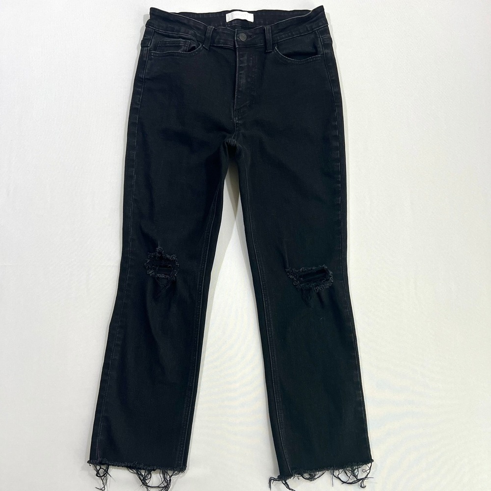 Vervet Blue Jeanne High Rise Crop Straight Jeans Black Distressed Womens Size 30 - Picture 2 of 15